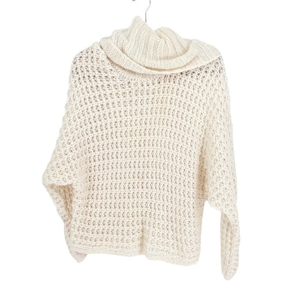 Express Womens Oversized Crop Chunky Open Knit Cowl Neck Sweater Size S Coastal